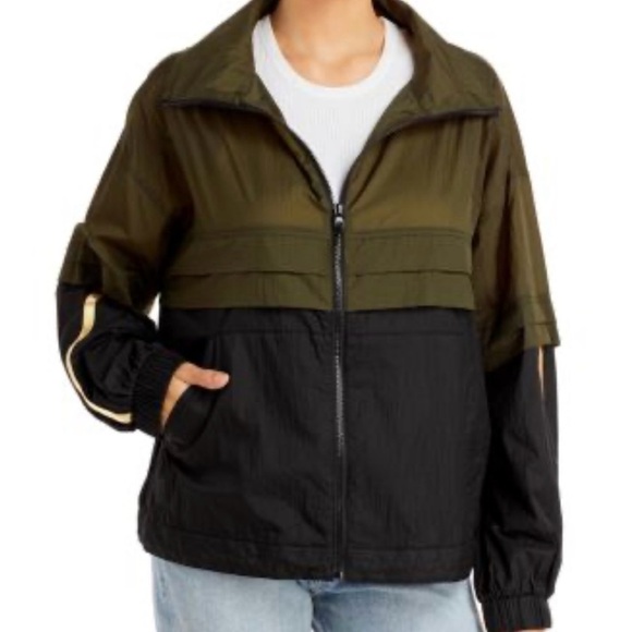 Aqua Jackets & Blazers - Olive and Black Track Jacket Women's
